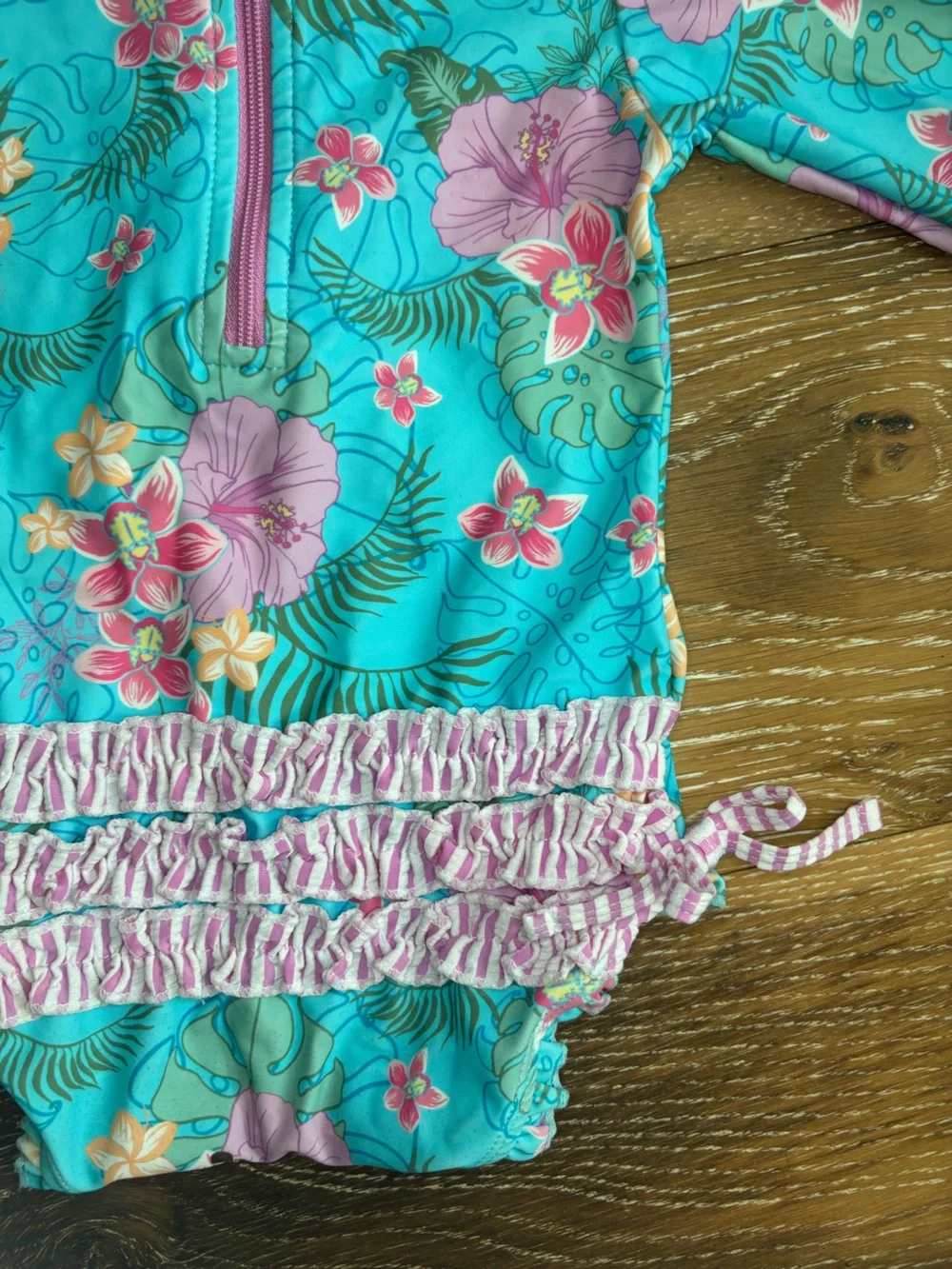 RuffleButts Tropical Floral Long Sleeve Rash Guard Swimsuit 6-12M